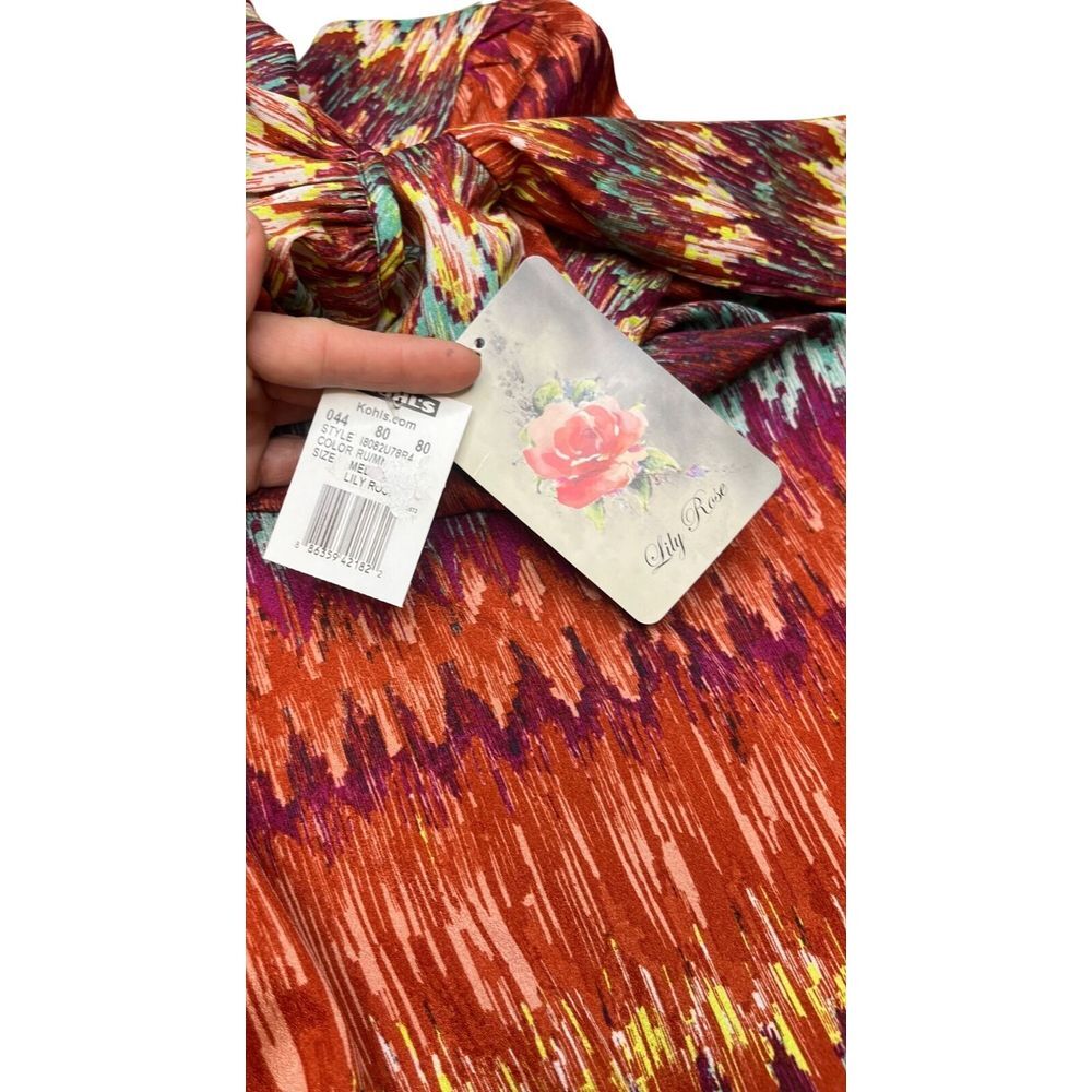 NEW SIZE MED Lily Rose Chevron Print Women Dress 3/4 Sleeves Rust Orange - Picture 7 of 11